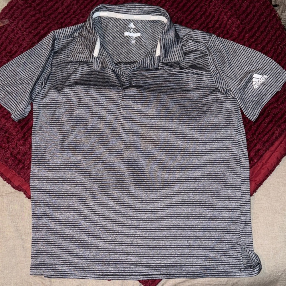 Adidas Men's Polo Shirt - Black and White Stripes